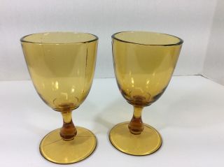 Two Vintage Amber Depression Glass Goblets
