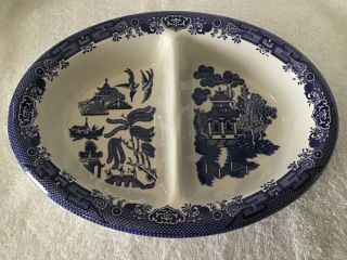Churchill Blue Willow Pattern 2 Section Vegetable Bowl