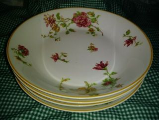 Set Of 4 Haviland Limoges Alsace 7 5/8 " Coupe Soup Bowls Pink Yellow Flowers Exc