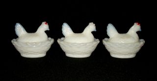 3 Vintage Miniature Westmoreland Glass Chicken Hen Nesting Covered Dish Mini 2 "