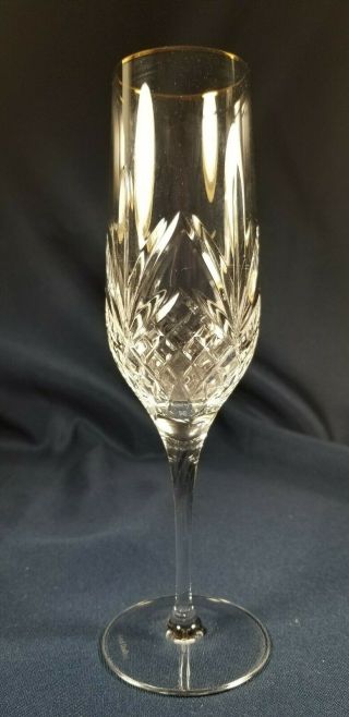 Vtg Royal Doulton Crystal Ascot Gold Patter 8 1/2 In Champagne Flute