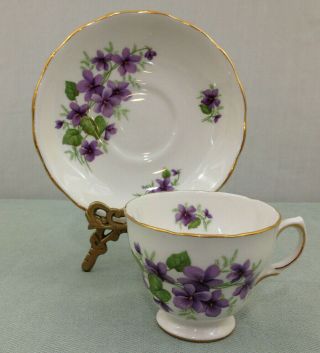 Royal Vale Numbered Purple Violet Beauty Footed Tea Cup And Saucer Set