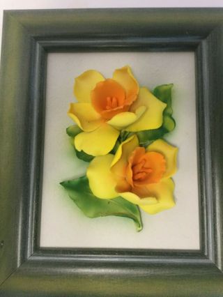 Fabar Capodimonte Porcelain Flower In Frame Daffodil Wall Hanging 7 " X 6 "