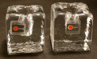 Blenko Art Glass Ice Cube / Block Candle Holders W/ Stickers