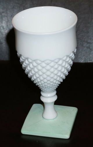 Westmoreland Glass English Hobnail White Goblet With Rare Green Base 4 Available