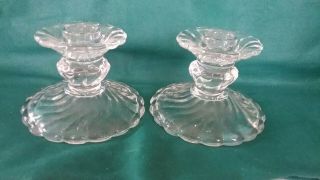 2 Fostoria Colony Crystal Candle Holders 3 " Tall