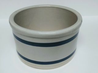 Roseville Pottery Robinson Ransbottom 2 Qt Low Jar Blue Striped Crock Bowl