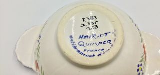 4 Signed Henriot Quimper France Painted Ceramic Breton Man Woman Lug Bowls 3
