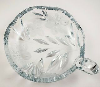 Leaded Cut Glass Candy Dish With Handle / Etched Butterflies / 6.  5 In X 1.  5 In
