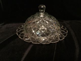Lovely Depression Anchor Hocking Waterford Clear Waffle Domed Butter Dish