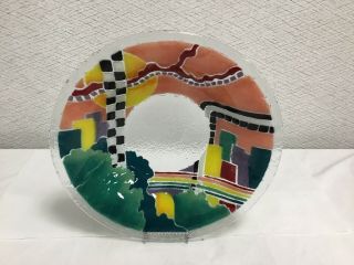 Signed Peggy Karr Fused Art Glass Bowl 12 7/8 Inch Diameter
