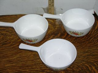 3 Vintage Corning Ware Spice Of Life Pans W/handles (2) 1 1/2 Pint (1) 1 Pint
