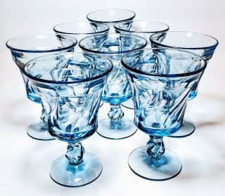 Set Of 8 - Fostoria Jamestown Blue Water Goblets - Vintage -