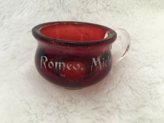 Rare Antique Ruby Red Flash Glass Cup Souvenir Of Romeo,  Michigan Vintage
