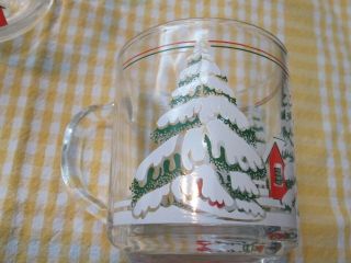 2 Vintage Christmas Holiday Glass Mugs Red House 3