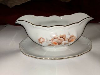 Mitterteich Bavaria Norway Rose China Double Spouted Gravy Boat Euc