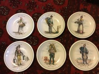 Metiers De Vieux Paris Plates - Set / 6 Porcelaine Tradition Cnp France - 7 1/4”