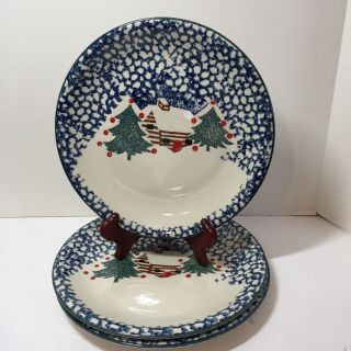 3 Dinner Plates Folk Art Cabin In The Snow 10.  5 " Christmas