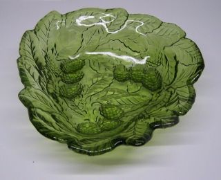 Green Depression Glass Candy Dish Triangle Compote Bowl Berry Leaf Grape Vintage