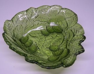Green Depression Glass Candy Dish Triangle Compote Bowl Berry Leaf Grape Vintage 4