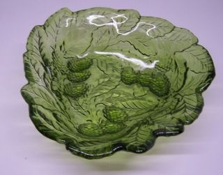 Green Depression Glass Candy Dish Triangle Compote Bowl Berry Leaf Grape Vintage 5