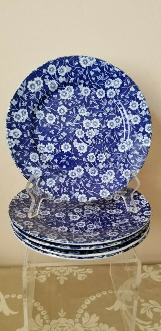 Vintage Set Of Five Blue Calico Flower Pattern Salad Plates