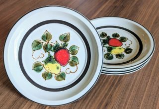 Set Of 4 Salad Plates 7.  5 " Strawberries Stoneware Vintage 70 