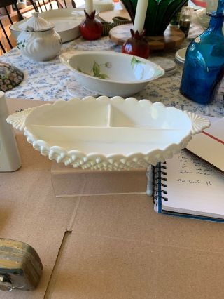 Fenton Hobnail Milk Glass 3 Section Divided Oval Relish Dish 3740