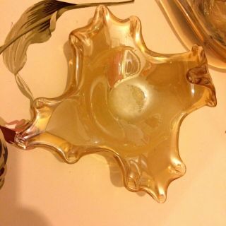 Mid Century Murano Barovier Toso Cased Autum Amber Glass Curled Leaf Design Dish