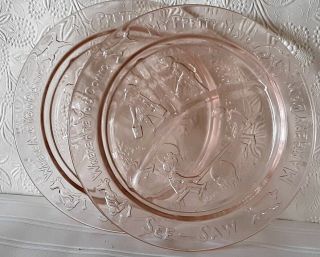2 Divided Glass Plates Vintage Pink Tiara Glass Child 