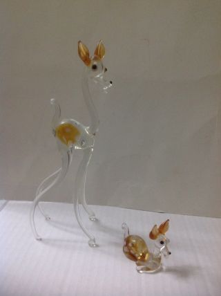 Murano,  Pirelli,  Lauscha,  Bimini:2x Glass Deer,  Doe,  Bambi & Fawn Figure,  Ornament