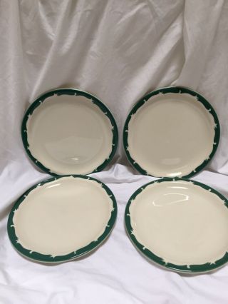 Vintage Set Of 4 Syracuse China Dinner Plates With Teal Green Boder