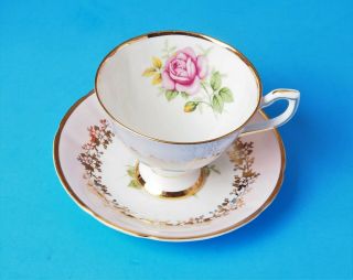 Vintage Clare England Bone China Cup Saucer Gold Pink Rose