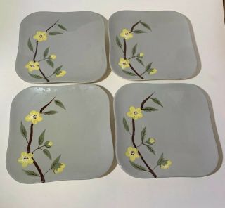 4 Weil Ware Malay Blossom Bread & Butter Platesl W/yellow Flowers Hand Painted