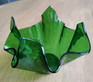 Vintage/retro.  Unusual,  Dark Green Glass,  Handkerchief Vase.