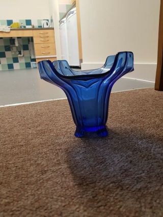 Vintage Mid Century - Art Deco Styled Art Glass Vase - Dark Royal Blue - Footed