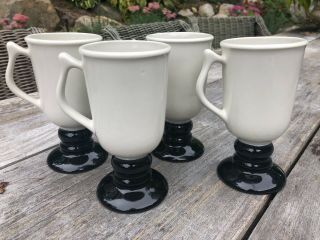 Set Of 4 Hall Irish Coffee Mugs Vintage Usa Pedestal Cups White Black Base 1272