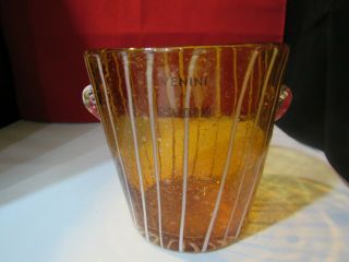 Venini Italian Art Glass Ice Bucket Amber Murano Hand Blown Label
