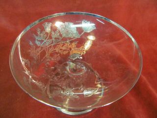 4 " Silver Overlay Compote Bowl Pedestal Candy Dish With Poppy Flowers