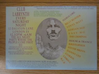 Club Labrynth @ Dalston Lane London  A5 Rave Flyer