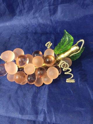 Vintage Decorative Pink Glass Grapes Green Leaves
