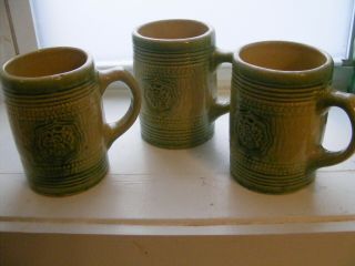 3 Mccoy Green Stoneware 5in Coffee Mugs Beer Steins With Grape Motif C1920 