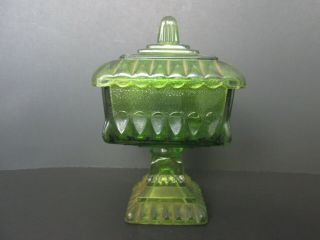 Jeanette Green Depression Glass Candy Dish Wedding Box 7”