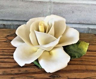 Vintage Authentic Napoleon Capodimonte Porcelain White Rose Flower Made Italy