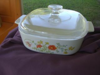 Corning Ware Wildflower Two Quart Casserole Dish And Glass Lid Pre - Owned