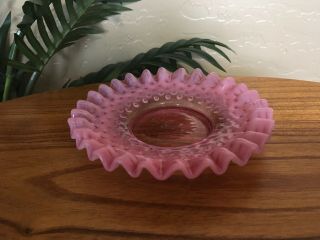 Vintage Fenton Art Glass Cranberry Opalescent Hobnail Ruffled Trinket Dish