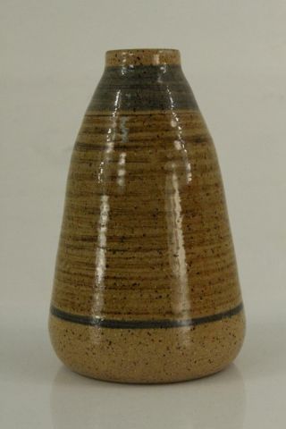 Signed Coiled Studio Art Pottery Blue & Brown Banded Bud Vase Wytheville Va 5 "