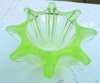 Vintage Art Deco Sowerby Green Uranium Glass Flower Frog Uv 