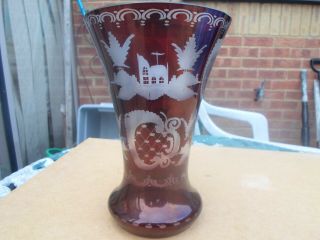 Vintage Bohemian Ruby Red Cut Glass / Crystal Vase