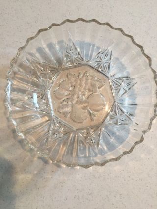 Vintage Federal Glass 7 " Round Bowl Pioneer - Clear Pressed Fruit Motif On Bottom